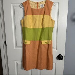 Datiani vintage colorblock dress, size 12, linen/cotton, retro, spring
